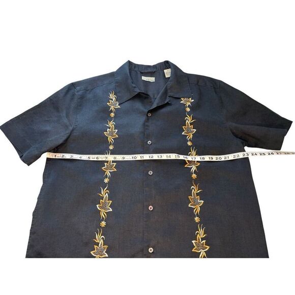Visitor 100% linen black Hawaiian shirt - M - Picture 5 of 7